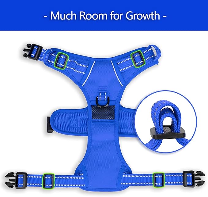 PoyPet No Pull Dog Harness, No Choke Reflective Dog Vest, Adjustable Pet Harnesses with Easy Control Padded Handle for Small Medium Large Dogs(Royal Blue,L)