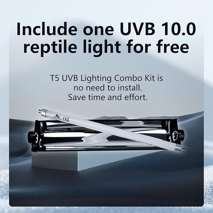 T5 UVB Lighting Combo Kit for Reptiles,8W Light Fixture with Desert 10.0 T5 UVB Light Bulbs Terrarium Hood Heat Lamp for Breaded Dragon,Turtle,Frog,Lizard,Tortoise,Gecko,Snake