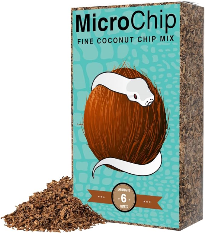 Microchip Fine Coconut Substrate and Coco Husk Chip Mix Bedding for for Bioactive Terrarium Tanks, Reptiles, Inverts, Frogs, Tarantulas, and Geckos Bedding for Terrarium Floor Cover (6 Quart)