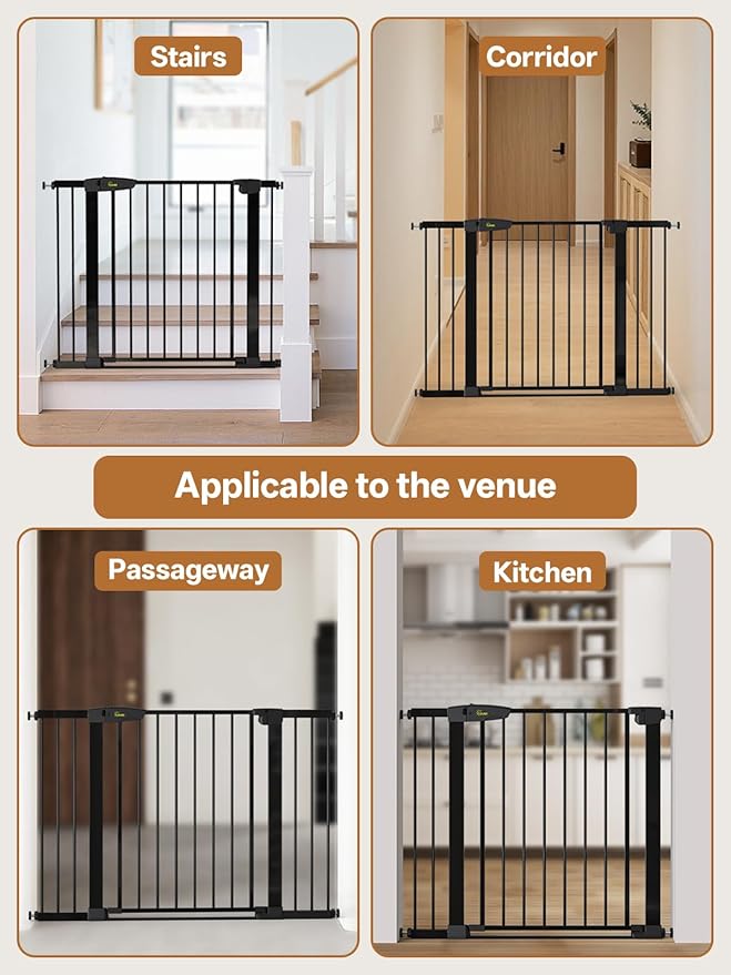 Baby Gate for Indoor Stairs & Doorways: Wide Expandable 27.9-42.1" Metal Safety Gate - Toddler Pets 30" Tall Dog Gate with Easy Install Pressure Mount Dual Lock & 2-Way Swing, Black.