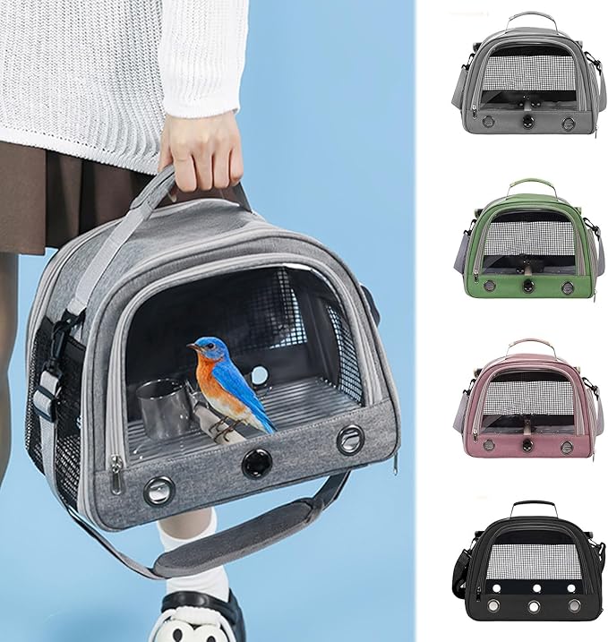 Bird Traval Carrier Cage, Bird Carrier with Seat Belt, Multifunctional Small Animal Backpack, Pet Transparent Breathable Carriers for Small Birds Parrots (Green)