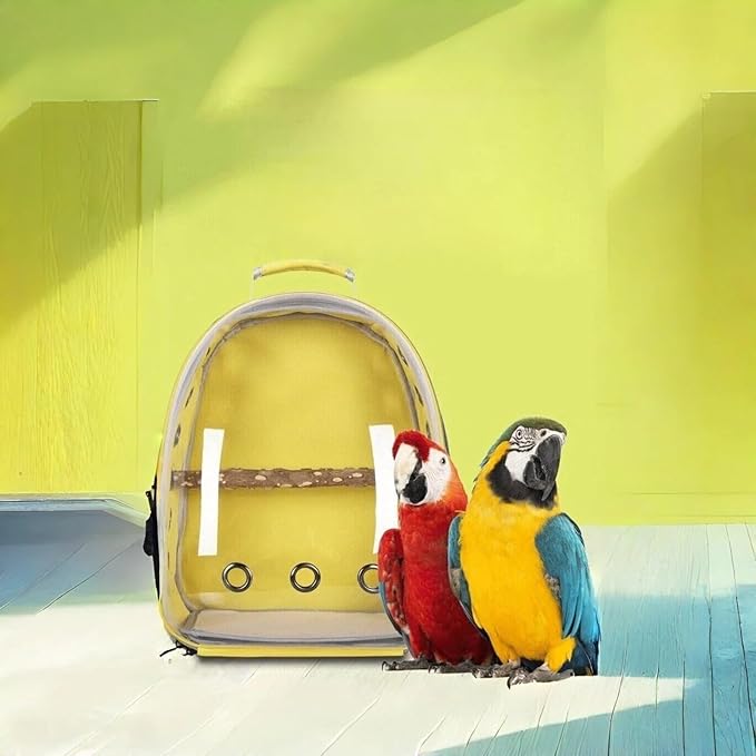 Bird Backpack, Lightweight and Breathable Outdoor Travel Backpack with 12 Breathable Holes, Wooden Pole, Adjustable Shoulder Strap for Birds and Pets (Yellow)