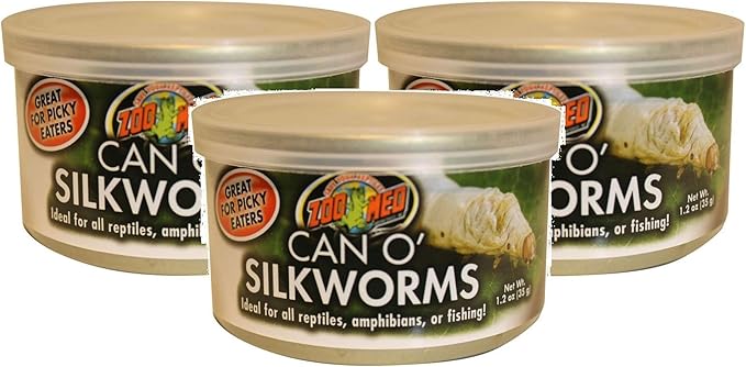 Zoo Med 3 Pack of Can O' Silkworms, 1.2 Ounces Per Can