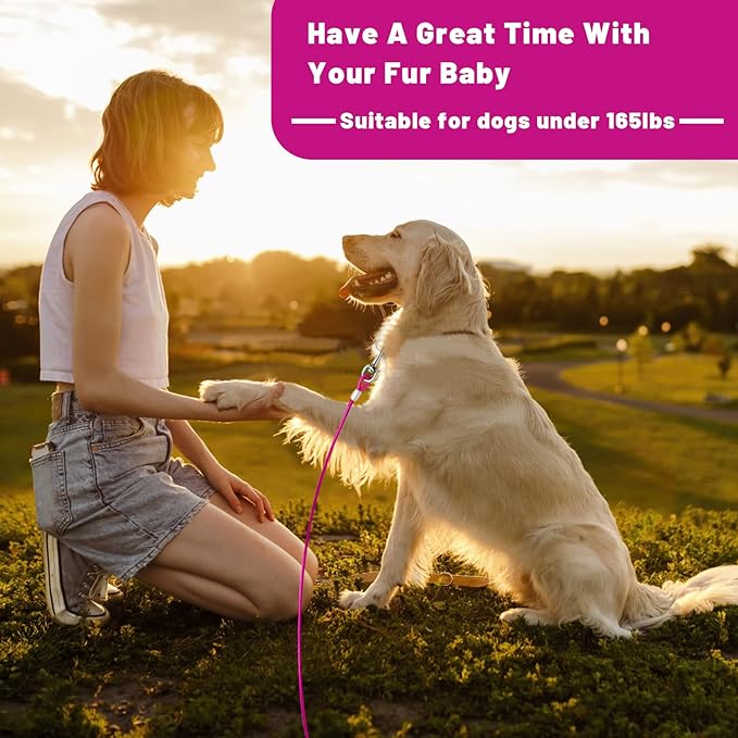 Dog Tie Out Cable 10/15/20/25/30/50 FT Runner for Yard Steel Wire Cable Pink Dog Chains for Outside Dogs Lead for Large Dogs Up to 165 lbs