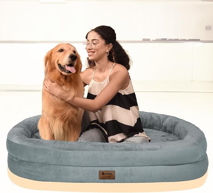 Orthopedic Dog Bed for Large Dogs, Waterproof Dog Bed for Large Size Dogs with Bolsters, Egg Crate Foam Sofa Bed with Washable Removable Cover & Non-Slip Bottom, Grey