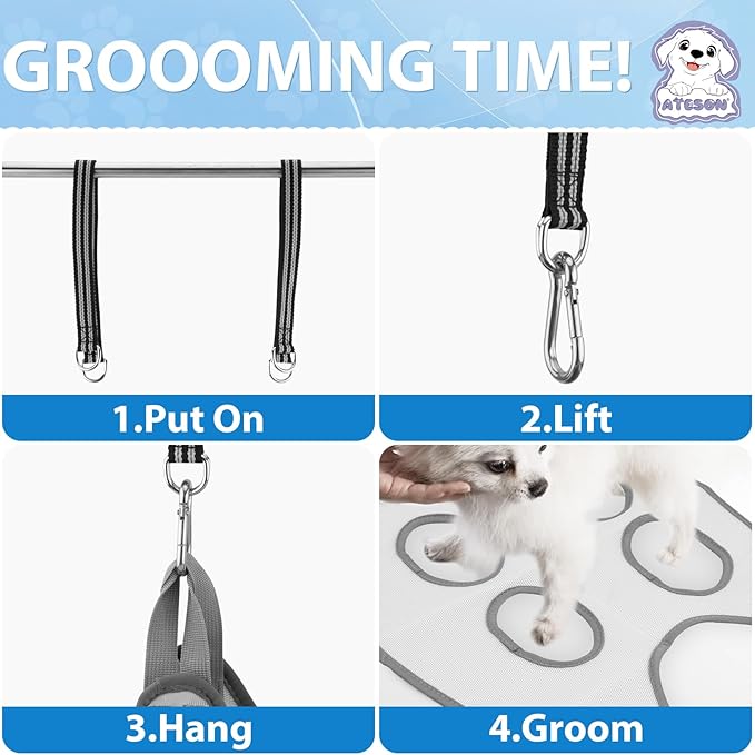 ATESON Pet Grooming Hammock Harness for Small Dogs & Cats Nail Trimming, Dog Sling for Cutting Nails, Dog Hanging Holder Hanger with Nail Clippers, Nail File, Scissors