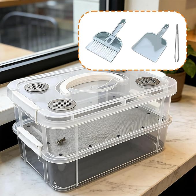 Mealworm Breeding Kit - Transparent Fine Mesh Odor Resistant,Mealworm Breeding Bins - for Reptiles, Birds, Chickens, Lizards, Bearded Dragon, Frogs, Tortoises