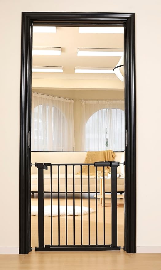 30.47"-32.64" Baby and Pet Safety Gate, 30" Tall Metal Walk-Thru Gate for Doorways & Stairs, Easy One-Hand Open, Dual Lock (Brown, 29" W x 30.5“H)