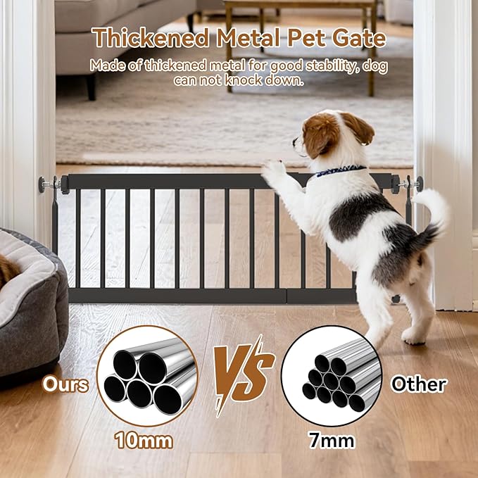 Short Dog Gate,18"-45" Adjustable Extra Wide Metal Dog Gate to Step Over, 10" Tall Small Pet Gate with 3 Extension Kits for Doorway、Stair.