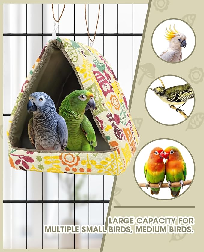 ANZOME Warm Bird Nest Hammock for Cage β Claw-Safe Anti-Tangle Fleece Winter Snuggle Hut with Reinforced Anti-Collapse Walls & 2 Washable Mats β Large Hanging Cave for Conures, Cockatiels, Parakeets