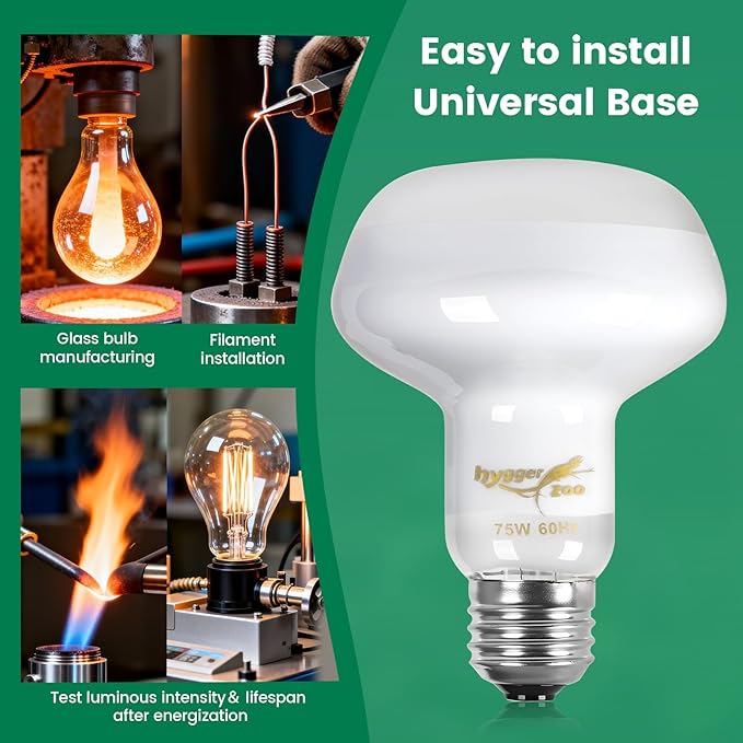 Reptile Heat Lamp Bulbs 100W (2-Pack) – Efficient Heating & Simulated Sunlight Basking Light for Amphibians, Bearded Dragon, Lizard, Turtle, Chicken – E26 Base