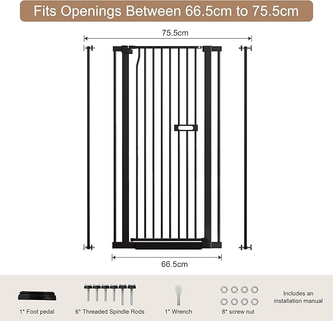 55.1" Extra Tall Cat Gate for Stairs, 26.1-29.7" Wide(66.5-75.5cm) Auto Close Cat Gate Indoor for Doorway/Hallways/Kitchen, No Drilling High Pressure Mounted, 1.37" Narrow Bar Spacing, Black