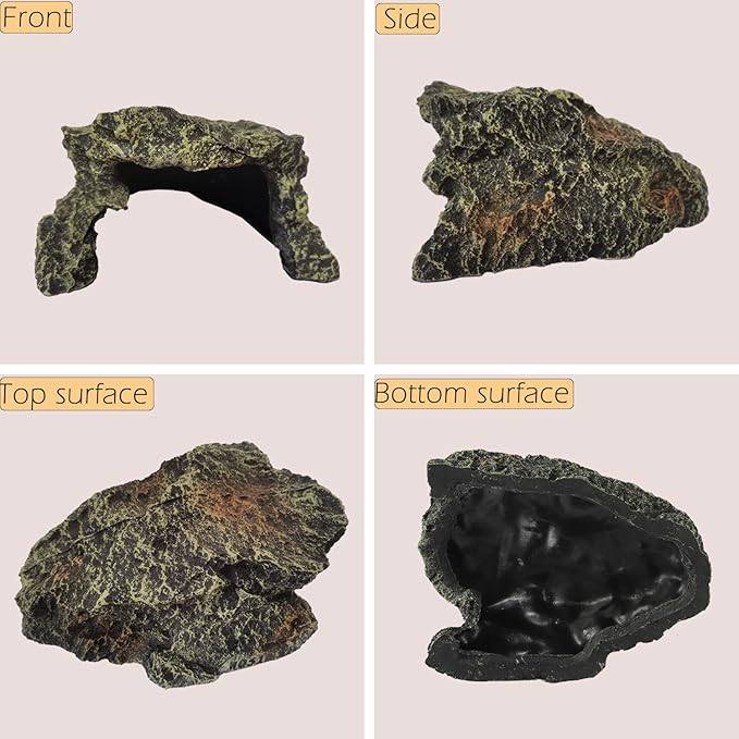 IBWell Resin Reptile Rock Cave, Lizard Tank Décor, Gecko Hide Reptile Hideout for Small Turtle Accessories for Tank, Leopard Gecko, Lazard Hideout