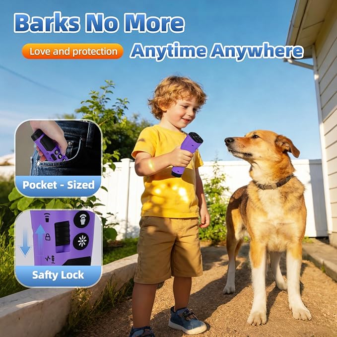 4X Ultrasonic Dog Bark Deterrent Device, 2026 Newest Stop Neighbors Dog Barking, 4 Nozzles Up 100% Efficiency, 3 Modes Humane Training Tool with Flashlight , Safe for Pet Indoor Outdoor(Purple)