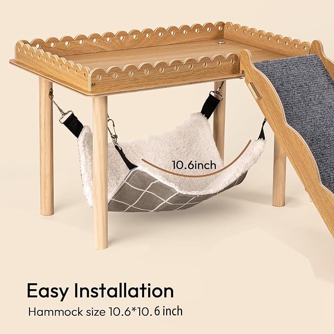 3-in-1 Guinea Pig Hideout, Large Wooden Guinea Pig House with Stairs, Hammock, Mat, and Chew Toys, Suitable for Small Rabbits, Guinea Pigs, Hamsters, and Other Rodents (Style 1)