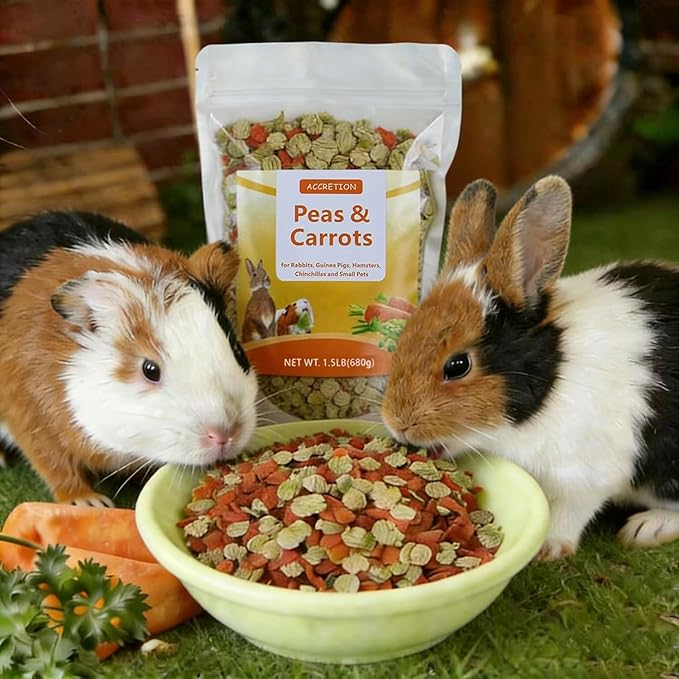 Accretion Carrot & Pea Flakes Mix for Small Pets - 1.5 lb Natural Snack for Chinchillas, Rabbits, Guinea Pigs - Dual-Texture, Vitamin-Rich