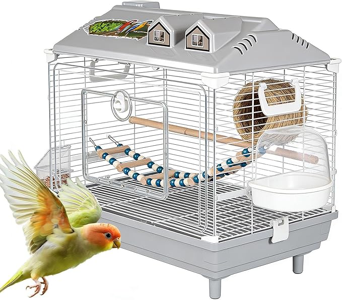 Clear Parakeet Carrier - Portable Bird Cage, Cockatiel Cage with Wooden Perch for Indoor Birds, Sturdy Practical Design Feature, Bird Accessory, Lovebird Finches Cages Use