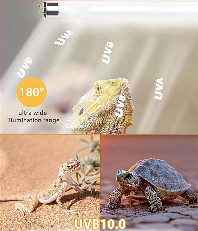 3 Pack T8 UVB Reptile Light 15W 10.0, UVA UVB Light Bulb for Reptiles, 18inch Reptile UVB Lamp Tube for Bearded Dragon, Chameleons, Turtles, Tortoises, Lizards - Desert & Tropical Reptiles
