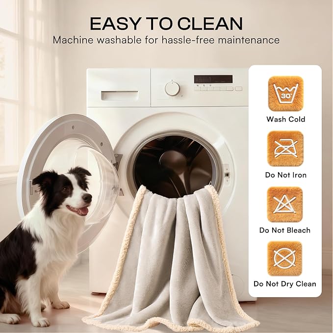 Luciphia Waterproof Pet Blanket, Liquid Pee Proof Dog Blanket for Sofa Bed Couch, Reversible Sherpa Fleece Furniture Protector Cover for Small Medium Large Dogs Cats, Grey Beige X-Large(85" x 57")