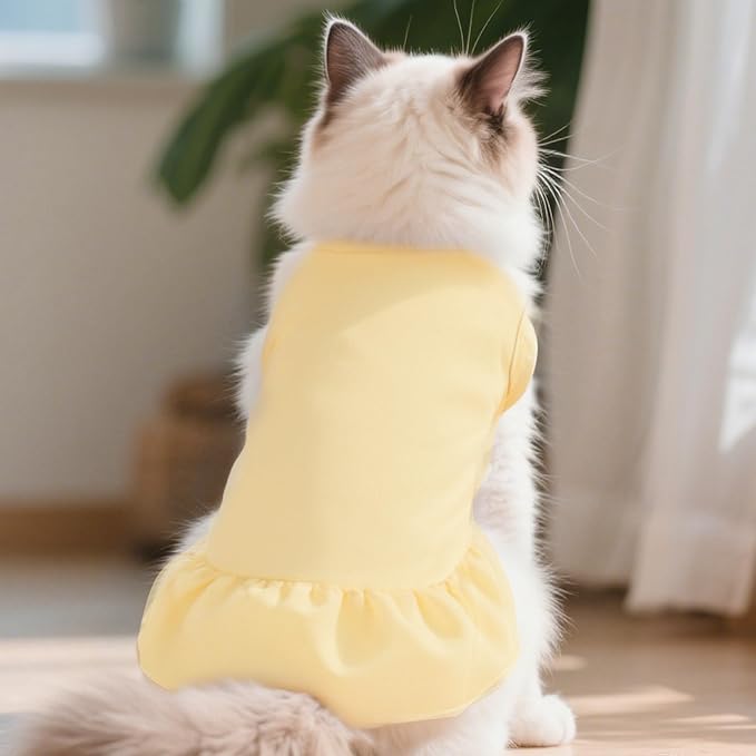 2 Pcs Dog Dresses Cat Skirt Solid Color Dog Clothes Summer Sleeveless Puppy Girl Clothes for Small Pet Dogs Cats (Yellow,Green, Medium)