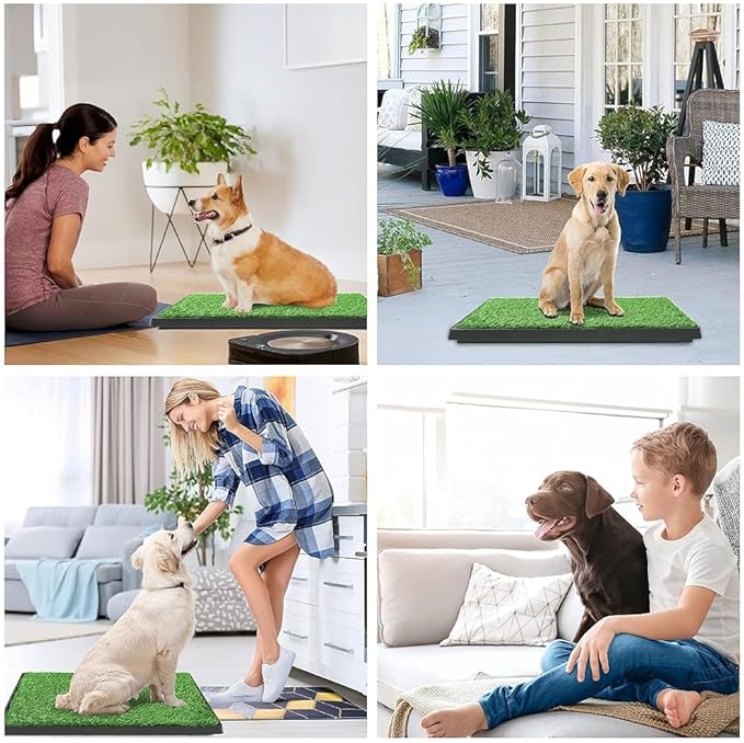 FluffyDream Dog Grass Pad with Tray, 16“x20 Artificial Grass for Dogs Potty, 3 Layered System Dog Potty Training Pad, Odor Free, Dogs Litter Box for Indoor Balcony