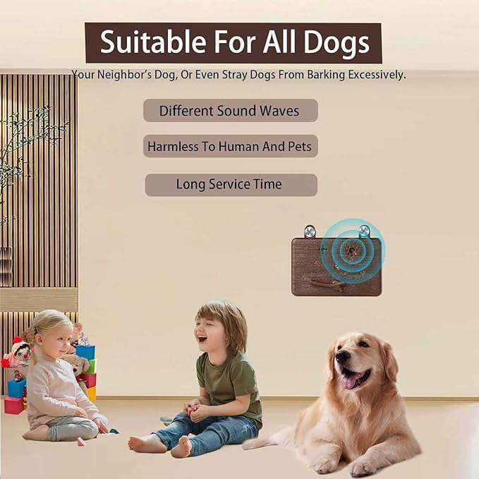 GlossyEnd Anti Barking Device, 50 FT Ultrasonic Dog Barking Control Device, 4 Modes Bark Box,Neighbor Dog Silencer, Dog Barking Silencer for Indoor and Outdoor Use (Brown