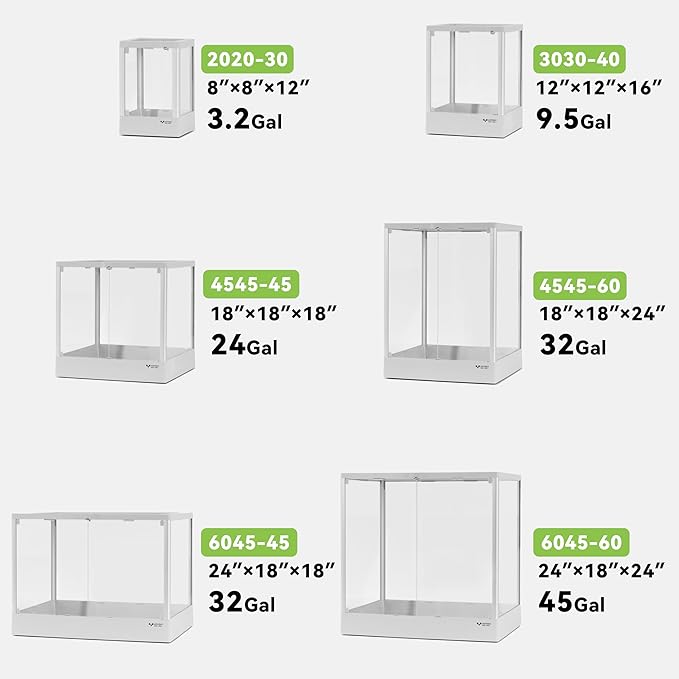Reptile Glass Terrarium 24"x18"x24" 45 Gallon Knock-Down Dual-Locking Security Mesh Ventilation Durable Aluminum Frame Modern Design