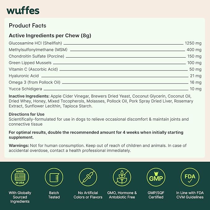 Wuffes Chewable Dog Hip & Joint Supplement - Glucosamine & Chondroitin Chews - Dog Joint Supplements & Vitamins - Extended Joint Care (Large Breed (Over 65 lbs), 90 Chews (Pack of 3))