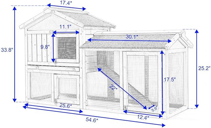 Sandinrayli 2-Tier Outdoor Wooden Rabbit Chicken Pet Hutch House with Run, Elevated Retreat, Ramp, Door (Orange)