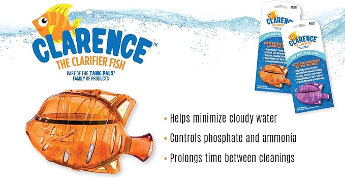 Clarence the Clarifier Fish - 6 pk, Purple - Aquarium Treatment, Clear Cloudy Fresh-Saltwater, Fish-Plant Safe, 10gal Tank Maintenance Each