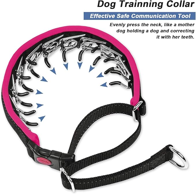 Martingale No Pull Dog Collar - Heavy Duty Nylon with Buckle, Adjustable Anti Pull Reflective Slip Collar for Large Medium Small Dog Training Walking S Hot Pink