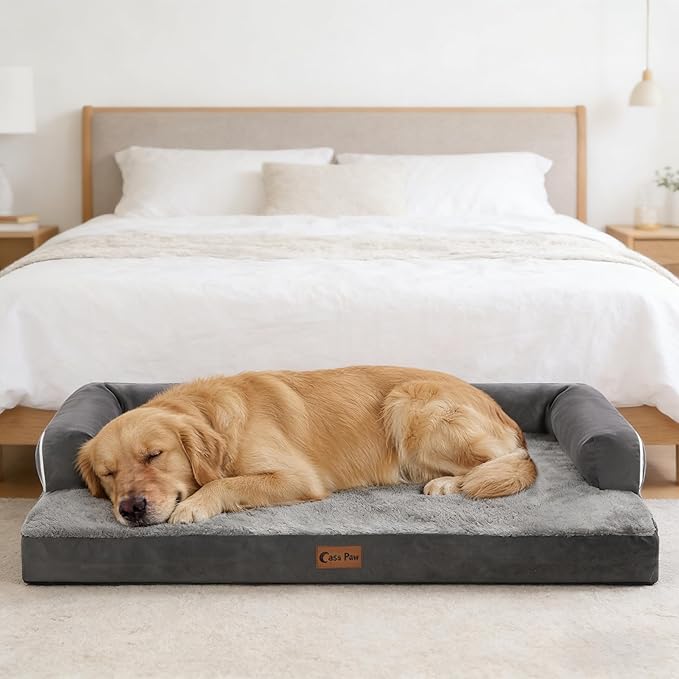 Orthopedic Dog Beds for Extra Large Dogs, Waterproof Egg Crate Foam XL Dog Bed with Sides 48x30Inch, Big Dogs Couch Beds with Removable Washable Cover and Nonskid Bottom, Dark Grey