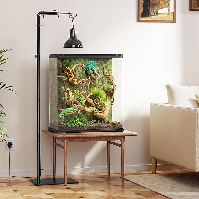 Reptile Heat Lamp Stand Adjustable 21"-62" – Metal Light Holder with Heavy Base for Bearded Dragon, Turtle, Snake, Lizard – Aquarium and Terrarium Heating Lamp Fixture