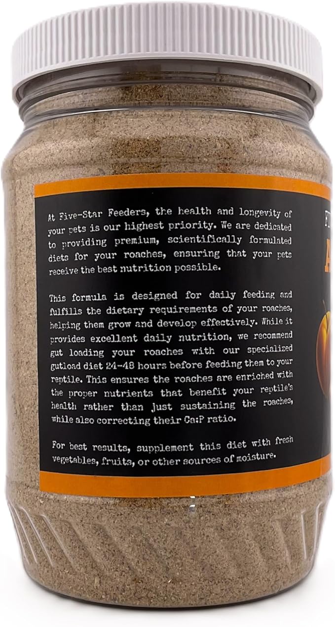 Roach Chow – Apricot Flavored Daily Balanced Diet for Dubia Roaches and Feeder Insects – 10 oz Plastic Jar