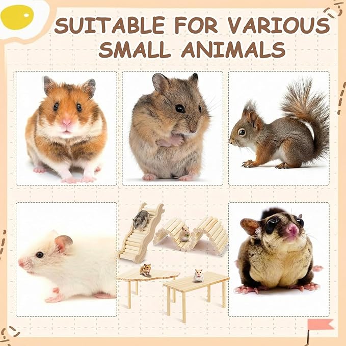 BreezeHug 4 Pcs Hamster Platform Hideout Wooden Tunnel Ladder Playhouse Hamster Game Climbing Toy with Platform Cage Accessories for Small Pets Dwarf Syrian Mice Degus Gerbils Squirrel(Climber)