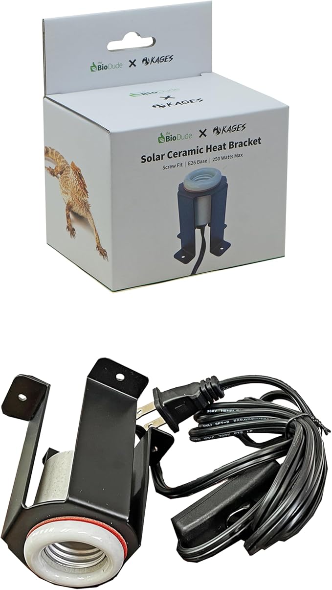 BIODUDE Solar Ceramic Mountable Heat Bracket for Bulbs up to 250 watts. Great for Reptiles, Turtles, Tortoises, Lizards, Snakes and Chickens.