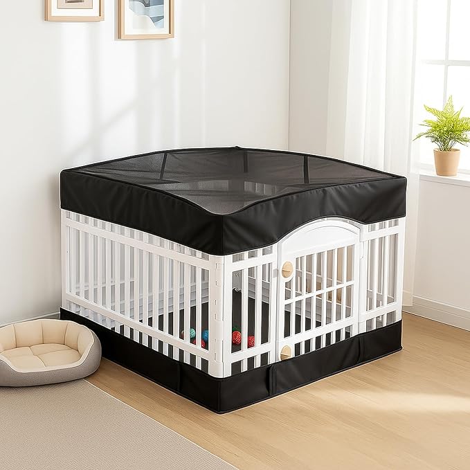 2 Pack Dog Playpen Cover and Bottom Pad Fits for 36 Inch 4 Panels Pet Playpen, Dog Crate Pad Puppy Play Pen Cover, Hoop and Loop Design (Note: Playpen Not Included). PureBlack