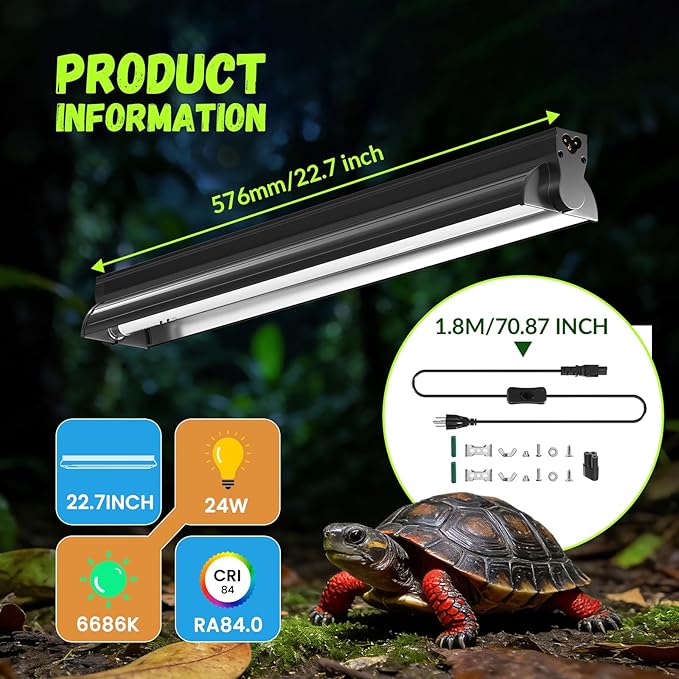 GlowUp 22inch 24W T5 5.0 UVB Light for Reptiles Light Fixture Combo Kit Reptile Lamp Tube Terrarium Hood UVB Light for Bearded Dragon Rainforest Dwelling Reptiles, Chameleons, Iguanas, Turtles