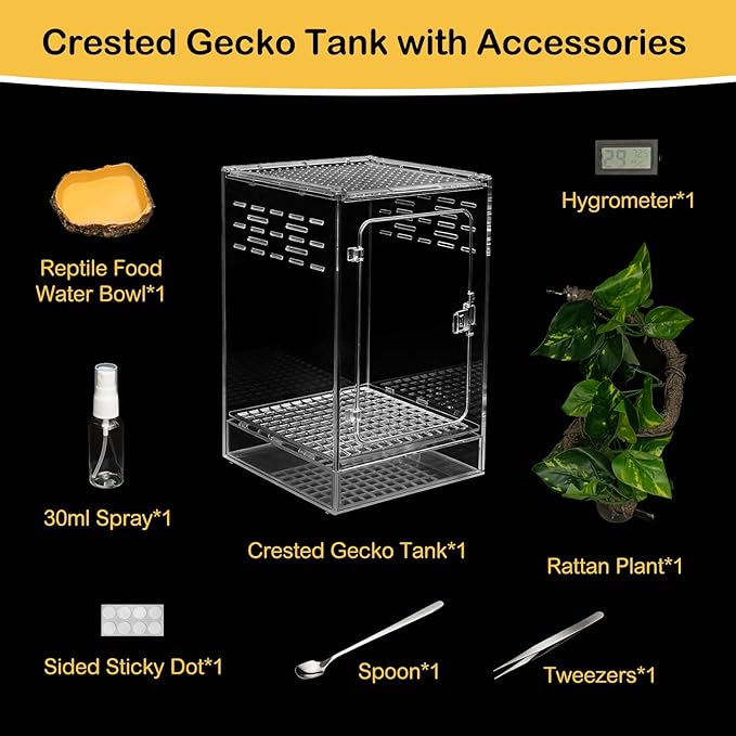 Reptile Terrarium,6" x 6" x 10" Tall Crested Gecko Tank,Polycarbonate Starter Kit Vertical Reptile Enclosure with Ventilation for Arboreal Tarantula Cribs,Tree Frog Cage,Small Reptiles Habitat