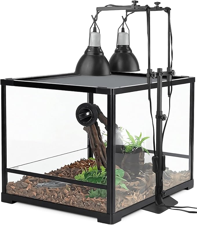 Dual Reptile Heat Lamp Stand for Light Fixtures - Adjustable Height 14.4"-36.2" Metal Holder - Floor Light Stand for Terrarium & Tank - Heating Light Bracket for Fixing Reptile Lamp Fixtures