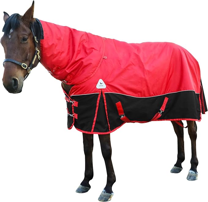 1680D All-Weather Horse Turnout Blanket with Detachable Neck Cover - 280g Medium Weight Winter Horse Blanket, Water-Resistant & Breathable for Cold Weather (78in/145cm)