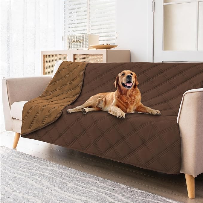 fuguitex Waterproof Dog Blanket Reversible for Small Dogs Resistant Leakproof Washable Couch Cushion Bed Protector Cover for Indoor Furniture Pet Friendly(82"*82",Brown+Chocolate