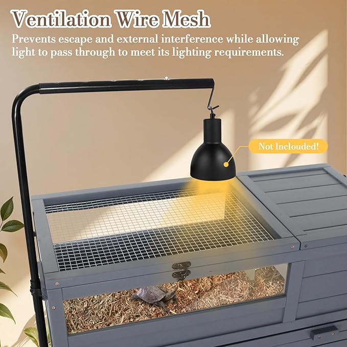 Agitree Premium Reptile Habitat Enclosure for Tortoises, Lizards, and Snakes - Adjustable Lighting, 360° Wheels, Easy-Clean Design, and Secure Ventilation- (Dark Gray)