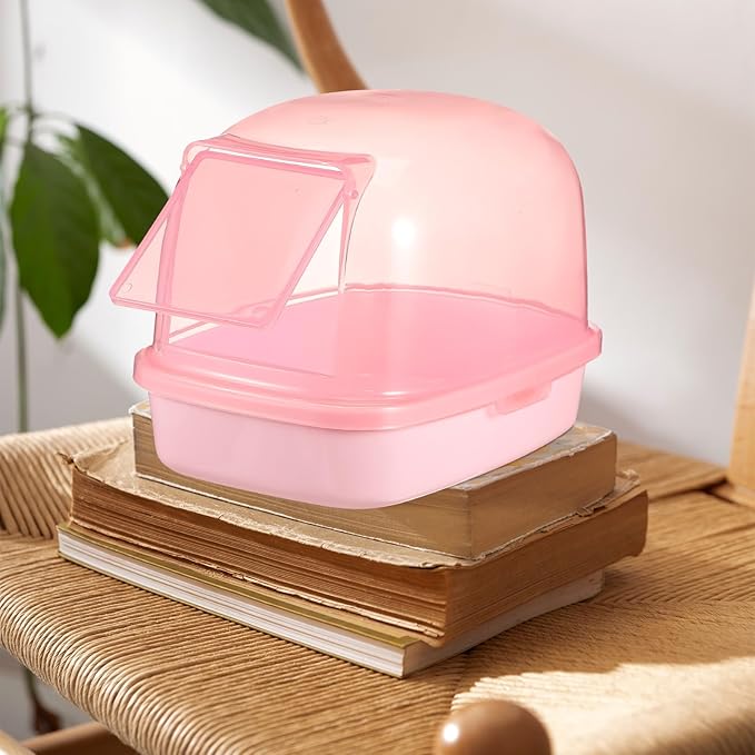 Kisangel Chinchilla Dust Bath House Pink Plastic Sand Bath Container for Small Animals Indoor Habitat Decor 9X6X6 Inches