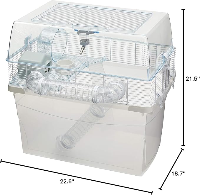 Ferplast Duna Space Hamster Cage, Extra-Deep 11.5-Inch Base Promotes Instinctual Burrowing While Containing Litter & Debris, Includes All Accessories and Play Tunnels, 22.6L x 18.7W x 21.5 Inches