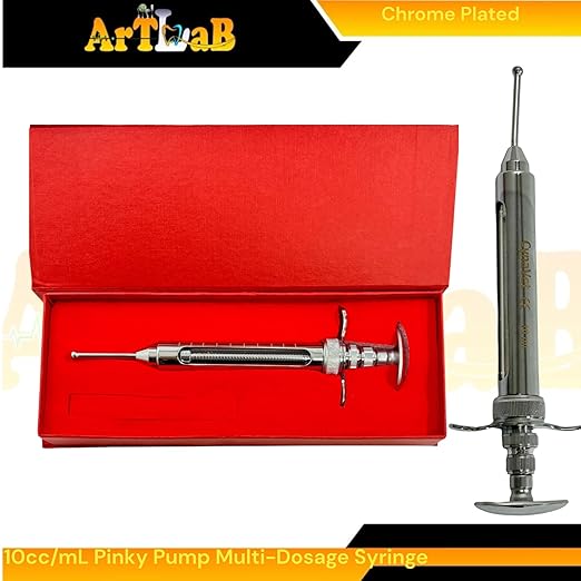 10mL Pinky Pump Syringe for Snake and Reptile Feeding | Multidosage Automatic Feeding Syringe | Chrome Plated