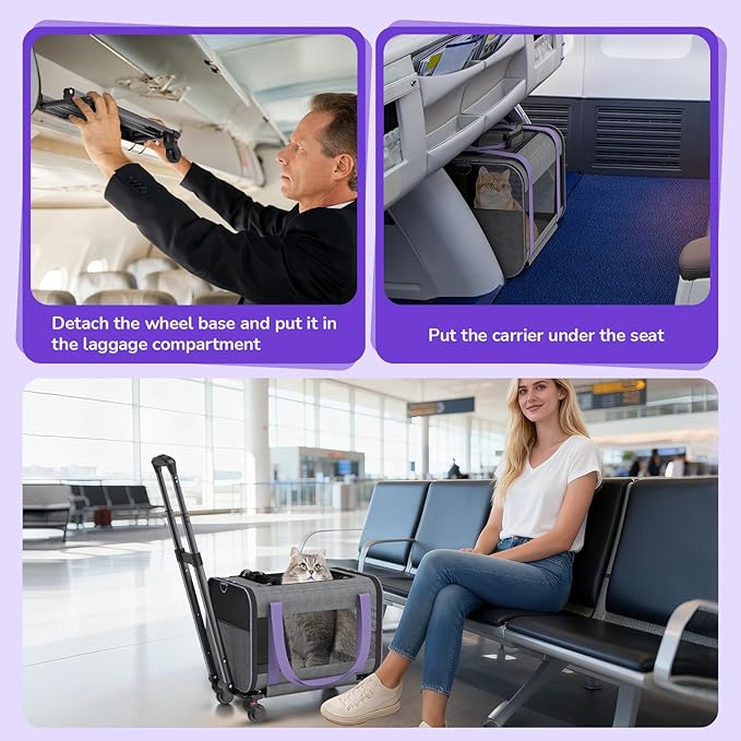 Cat Carrier on Wheels Airline Approved: Betopet Rolling Cat Carrier for Small Dog Medium Cat Under 18lbs - Cat Soft Carrier Pet Travel Bag TSA Approved Under Seat for Airplane Transport Flight