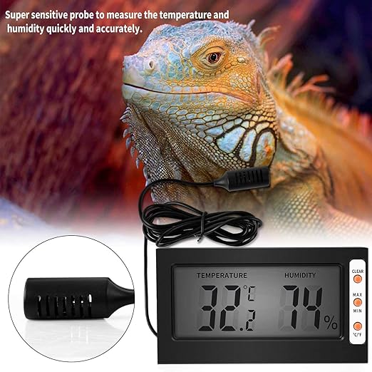 Simple Deluxe Digital Thermometer and Humidity Gauge with Remote Probes for Brooder Reptiles Terrarium, 4 Pack, Black