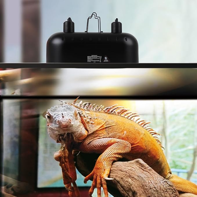 DXOPHIEX Dual Reptile Light Fixture,Reptile Heat Lamp Fixture with 150W Basking Bulb&Ceramic Heat Emitter,Double Dome Heat Lamp for Lizard,Gecko,Bearded Dragon,Tortoise,Snake,Chameleon