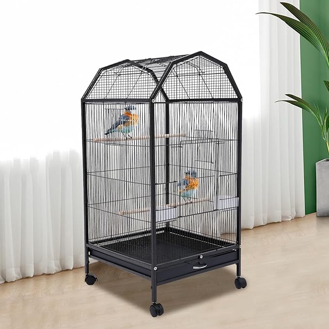Bird Cage Metal Bird Aviary Parrot Cage Flight Birdcag Bird Carrier Travel Carrier Cage Parakeet Cage Movable Cage with 5 Doors